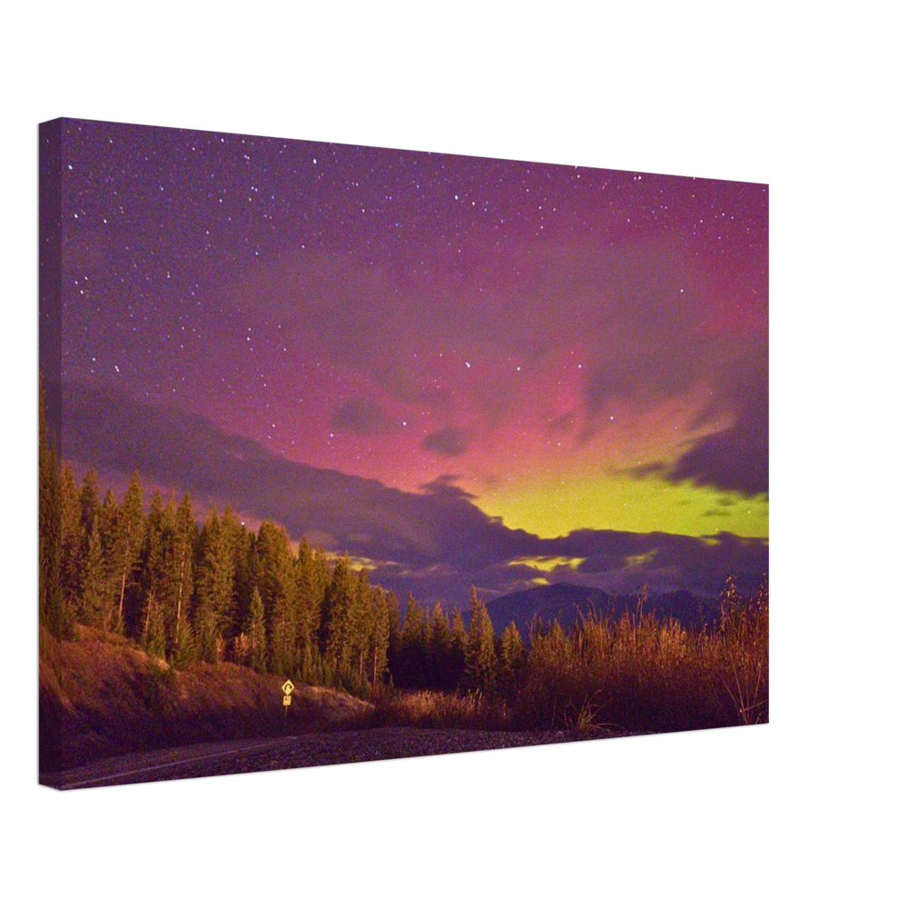 Sunset Aurora Mountain Canvas Print – Northern Lights Wall Art — aurora borealis over mountain peaks at sunset