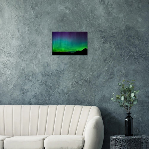 Turquoise Aurora Rockies Canvas Print – Northern Lights Wall Art — aurora borealis over snow-capped Rockies peaks
