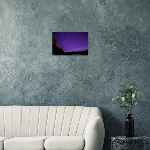 Vibrant Purple River Canvas Print – Northern Lights Wall Art — aurora borealis over a violet river