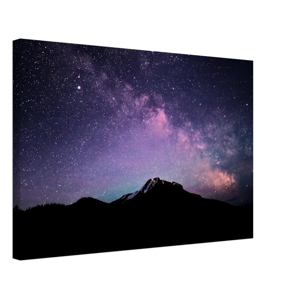 Milky Way Rockies Canvas Print – Starry Night Sky Wall Art — aurora borealis over rugged mountain peaks beneath the Milky Way