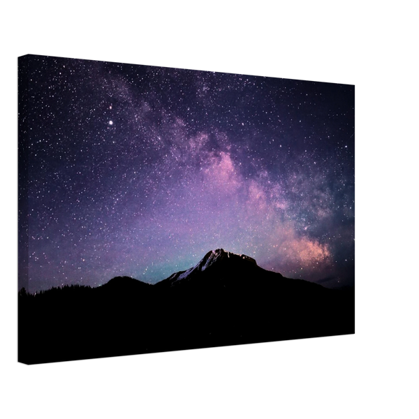 Milky Way Rockies Canvas Print – Starry Night Sky Wall Art — aurora borealis over rugged mountain peaks beneath the Milky Way