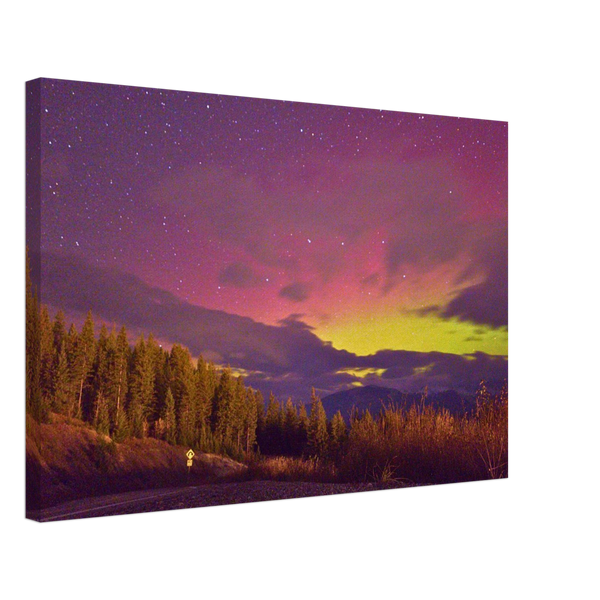Sunset Aurora Mountain Canvas Print – Northern Lights Wall Art — aurora borealis over mountain peaks at sunset