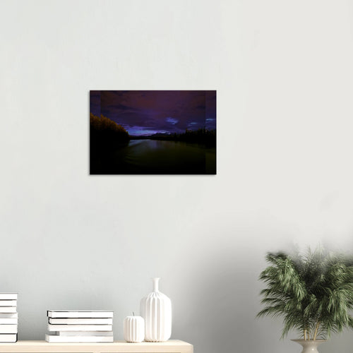 Starry River Reflection Canvas Print – Northern Lights Wall Art — aurora borealis over a calm river reflecting a starry sky