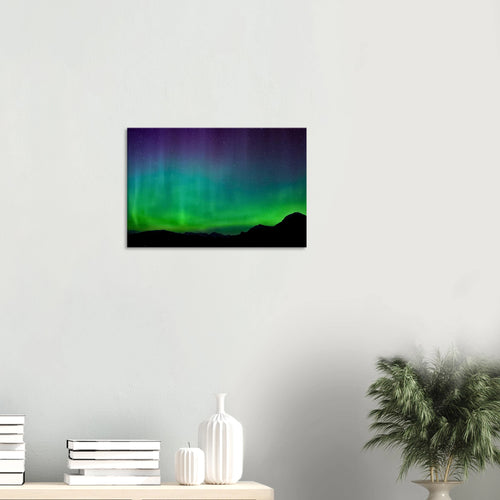Turquoise Aurora Rockies Canvas Print – Northern Lights Wall Art — aurora borealis over snow-capped Rockies peaks