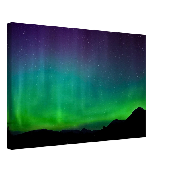 Turquoise Aurora Rockies Canvas Print – Northern Lights Wall Art — aurora borealis over snow-capped Rockies peaks