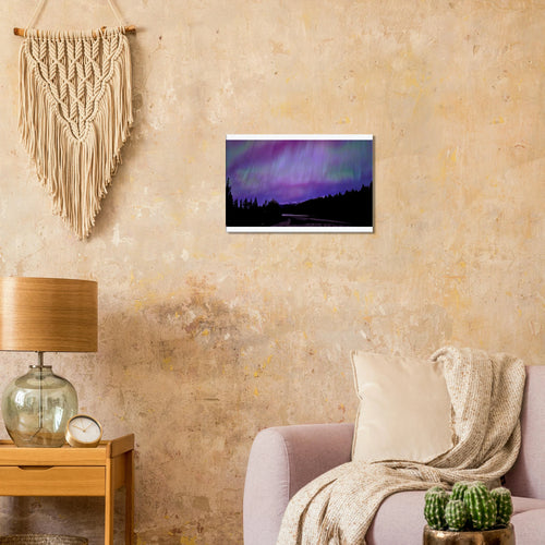 Purple Starry Forest Canvas Print – Northern Lights Wall Art — aurora borealis over a starlit forest