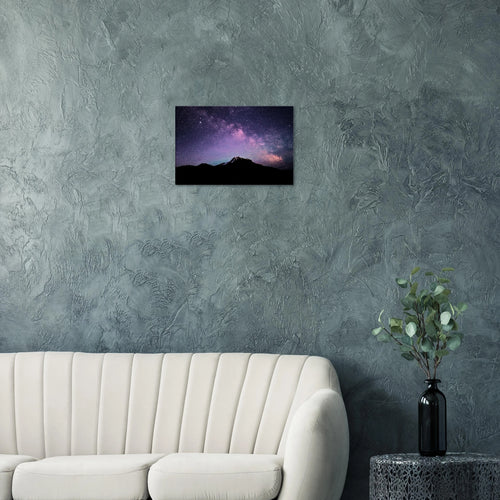Milky Way Rockies Canvas Print – Starry Night Sky Wall Art — aurora borealis over rugged mountain peaks beneath the Milky Way
