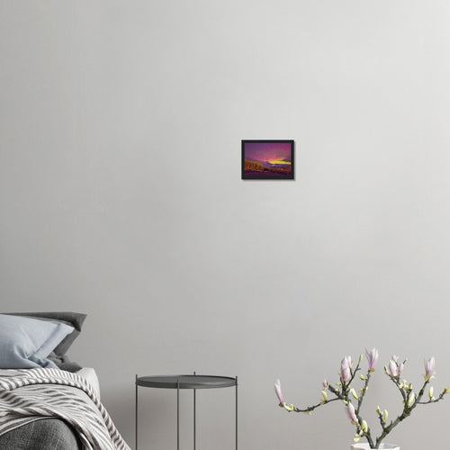 Sunset Aurora Mountain Framed Print – Canadian Rockies Wall Art — aurora borealis over jagged Rocky Mountain peaks at sunset
