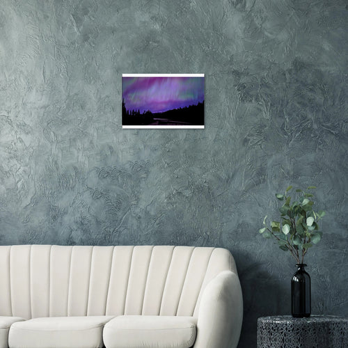 Purple Starry Forest Canvas Print – Northern Lights Wall Art — aurora borealis over a starlit forest