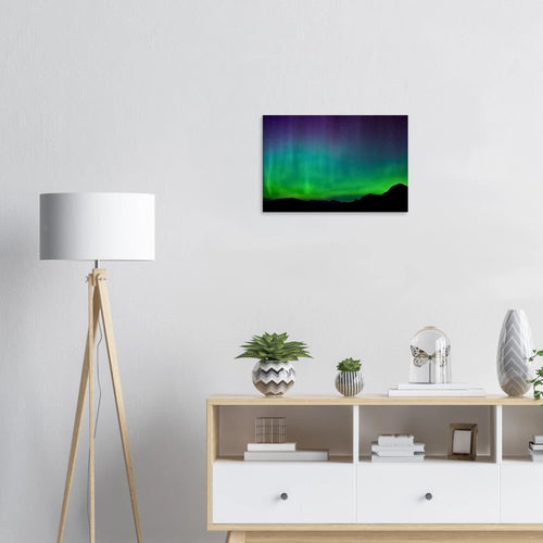 Turquoise Aurora Rockies Canvas Print – Northern Lights Wall Art — aurora borealis over snow-capped Rockies peaks