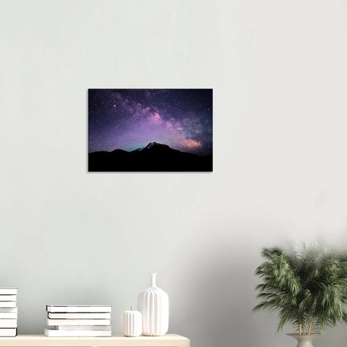 Milky Way Rockies Canvas Print – Starry Night Sky Wall Art — aurora borealis over rugged mountain peaks beneath the Milky Way