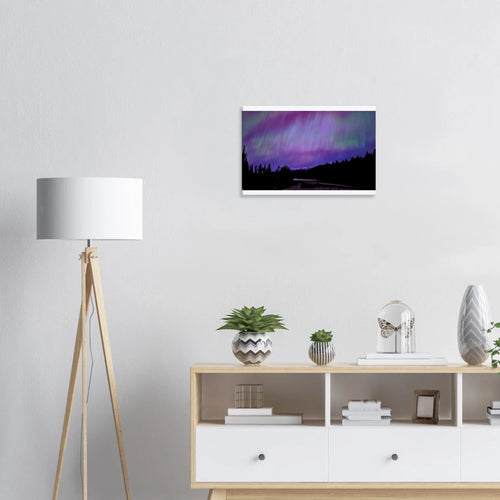 Purple Starry Forest Canvas Print – Northern Lights Wall Art — aurora borealis over a starlit forest