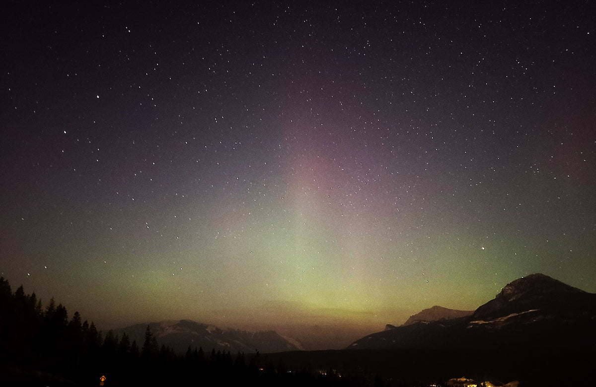 Northern lights bright over the Rocky Mountains, British Columbia